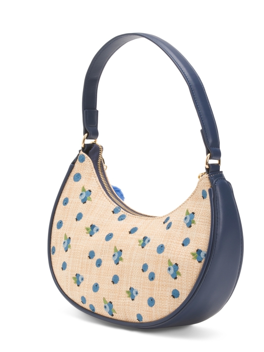 👉✨️ Betsey Johnson Straw Shoulder Bag with Blueberries Bag Charm - Picture 4 of 4